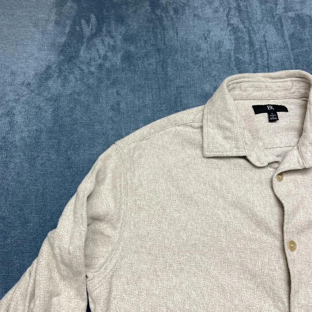 Banana Republic Flannel Shirt Mens Large Cream Cotton Relaxed Fit Button Up